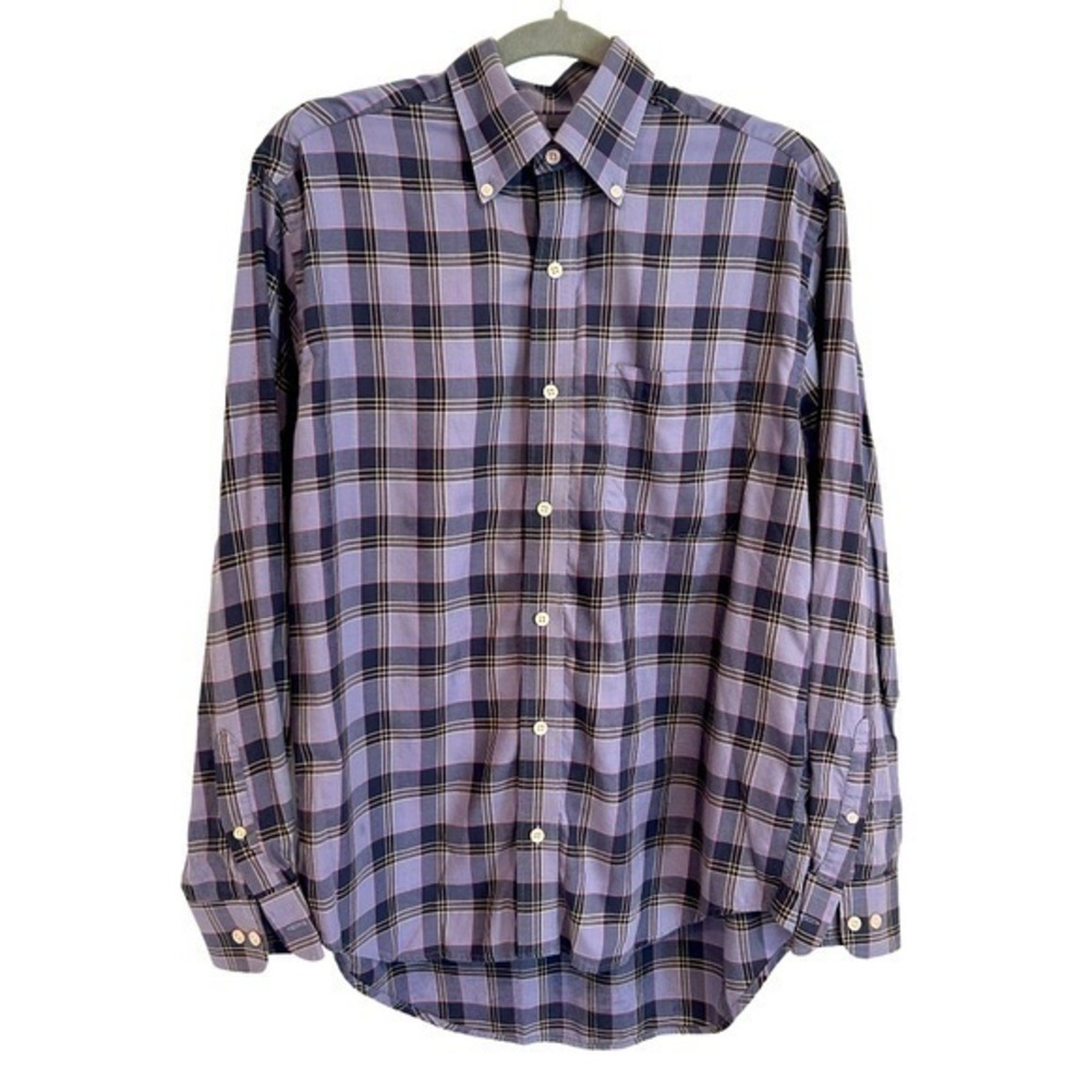 AUSTIN REED LONDON LONG SLEEVE COLLARED BUTTON DOWN DRESS SHIRT LAVENDER PLAID